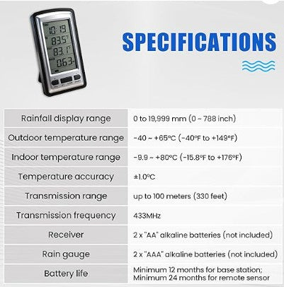 Wireless Rain Gauge with Indoor/Outdoor Temperature Display