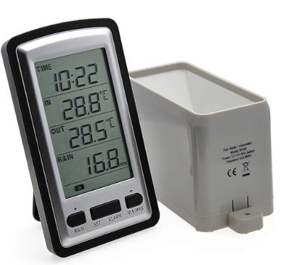 Wireless Rain Gauge with Indoor/Outdoor Temperature Display