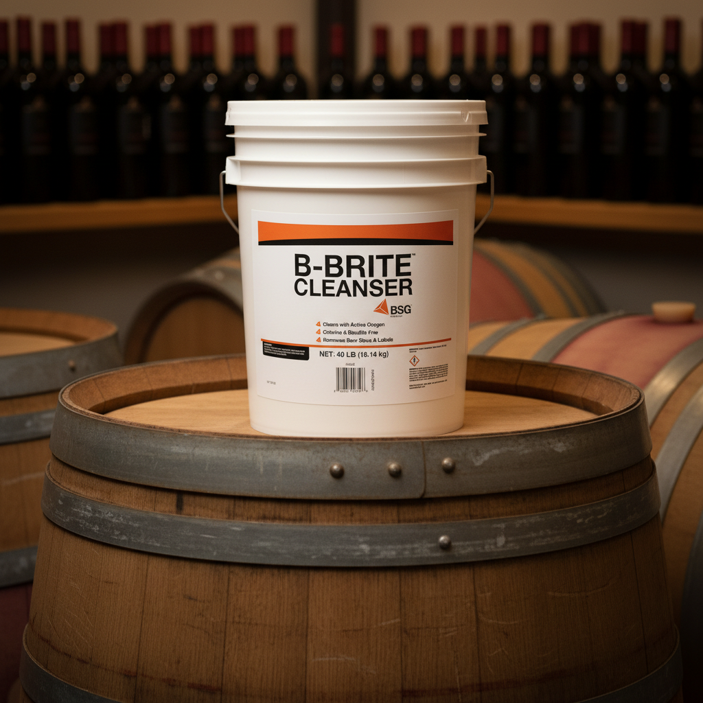 B-Brite Cleanser 40lb on Wine Barrel