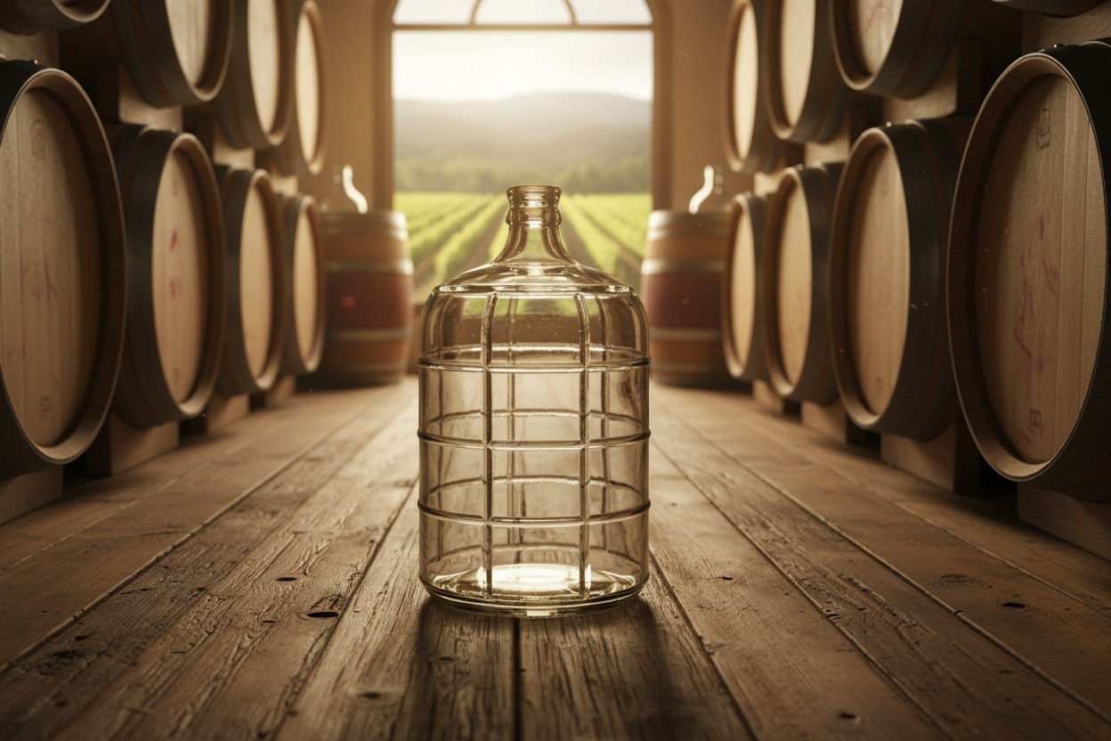 Glass Carboy in Winery Setting