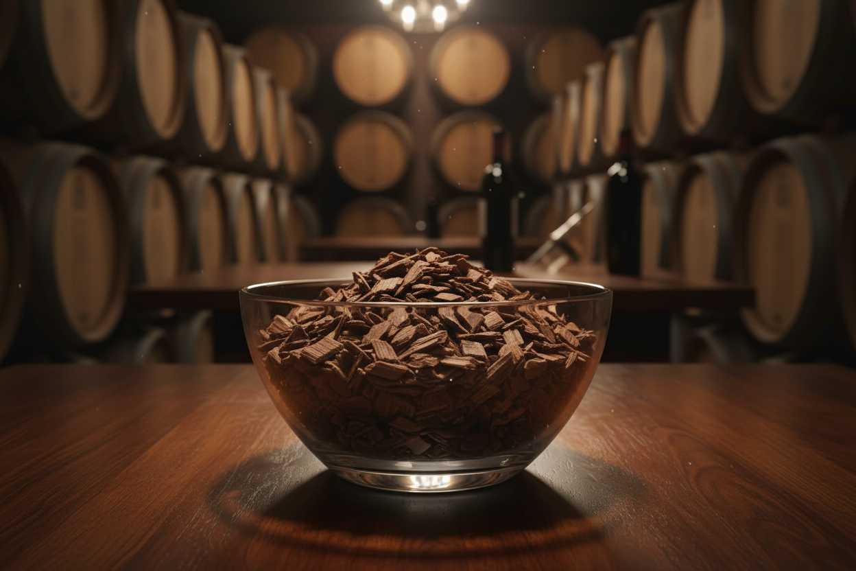 Oak Chips in Glass Bowl