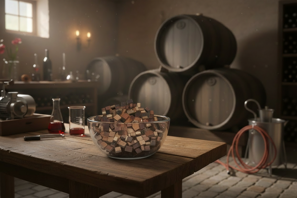 Oak Cubes in Glass Bowl