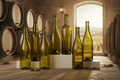 Wine bottles with winery background